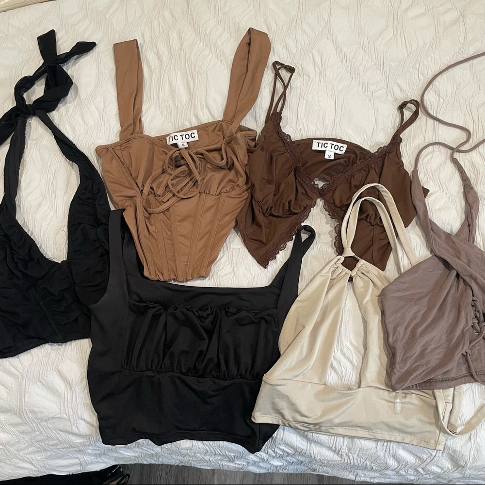 Bundle of 6 neutral colored crop / halter / tie tops